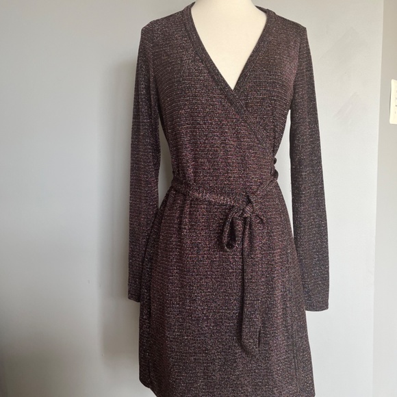 PAIGE Lucielle Longsleeve Dress Wrap up Stretchy Lurex Metallic Holidays Cocktai - Picture 15 of 16